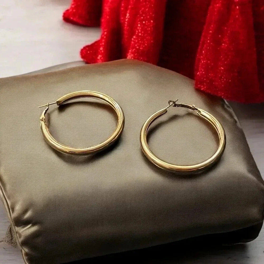 Gold Plated Hoop Earrings - Picture 2 of 3